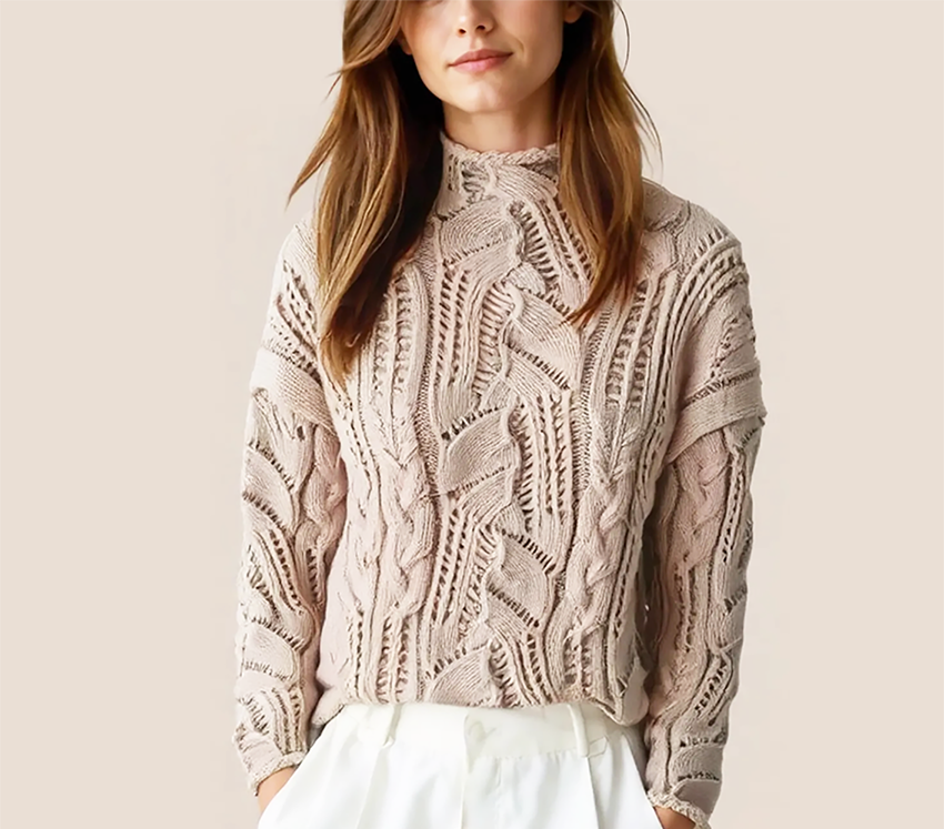 Pull à Col Montant Semi-Haut Ajouré