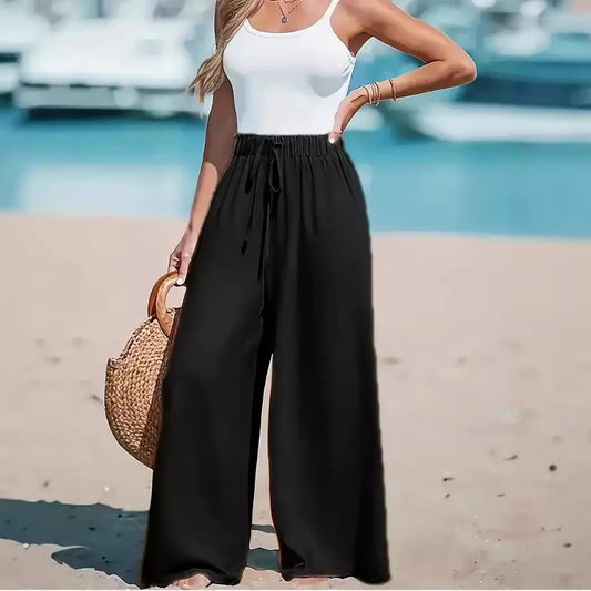 Pantalon Large Décontracté à Fausse Coulisse